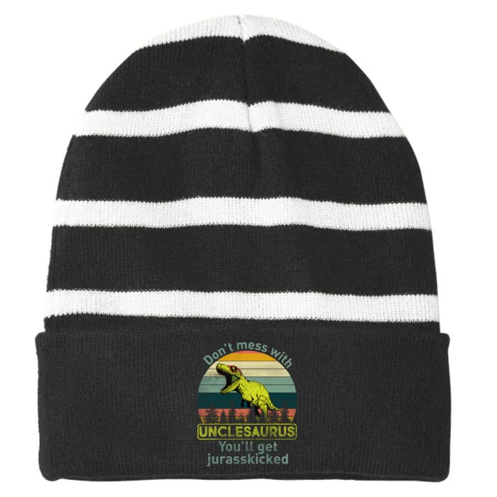 Don't Mess With Unclesaurus Striped Beanie with Solid Band