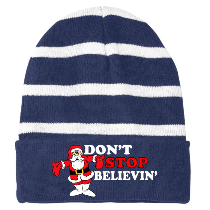 Don't Stop Believin Santa Striped Beanie with Solid Band