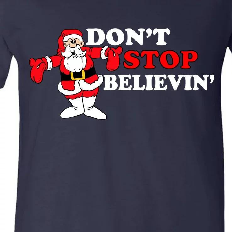 Don't Stop Believin Santa V-Neck T-Shirt