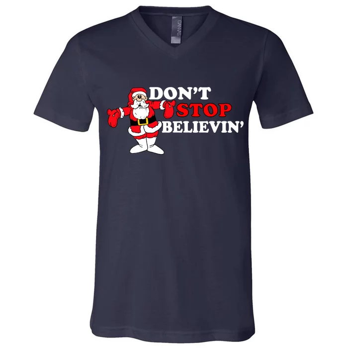 Don't Stop Believin Santa V-Neck T-Shirt