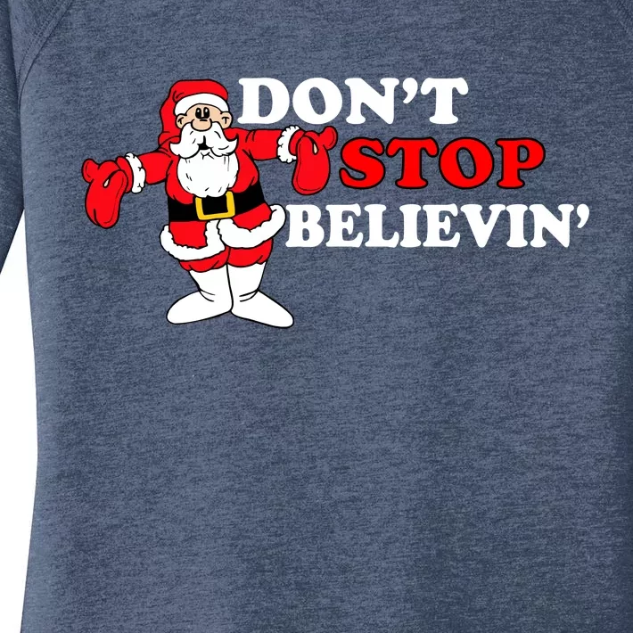 Don't Stop Believin Santa Women's Perfect Tri Tunic Long Sleeve Shirt