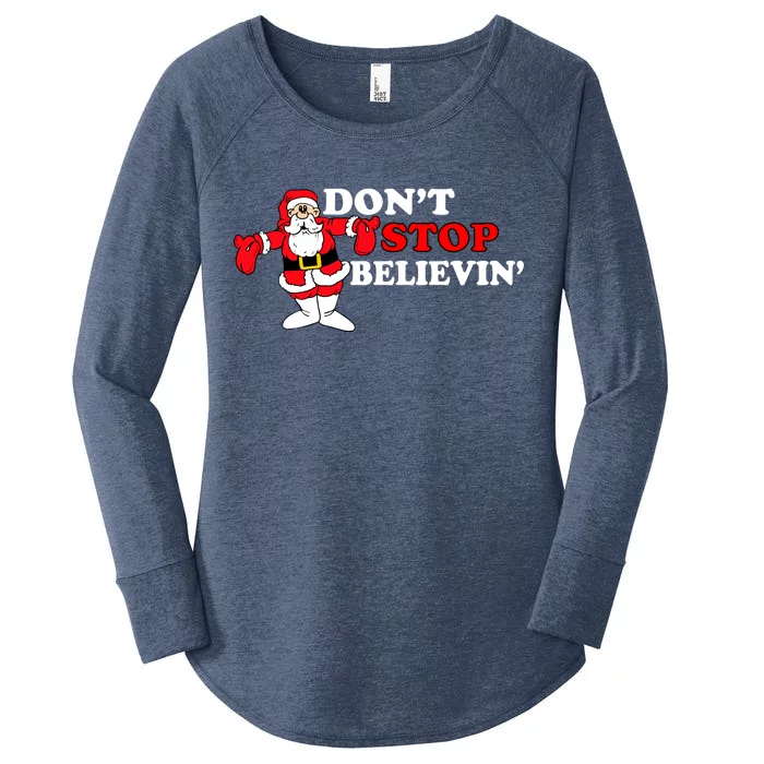 Don't Stop Believin Santa Women's Perfect Tri Tunic Long Sleeve Shirt