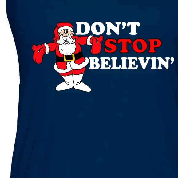 Don't Stop Believin Santa Ladies Essential Flowy Tank