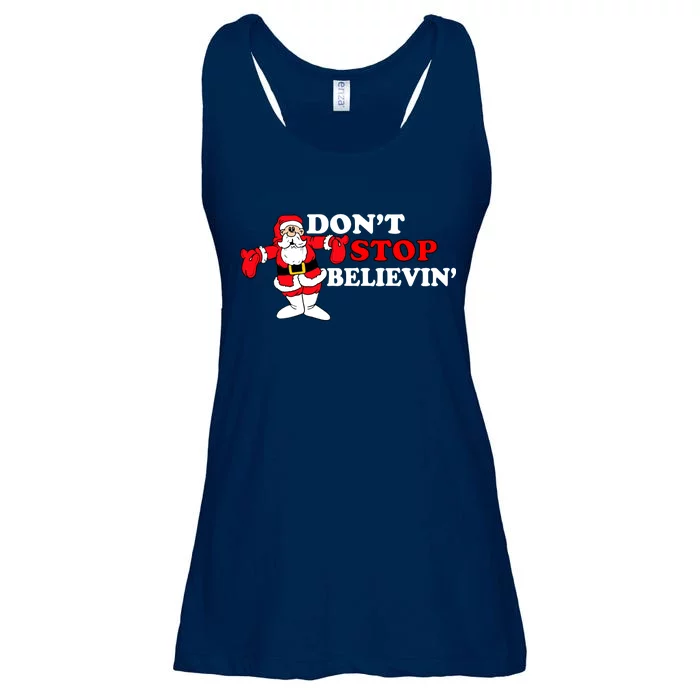 Don't Stop Believin Santa Ladies Essential Flowy Tank