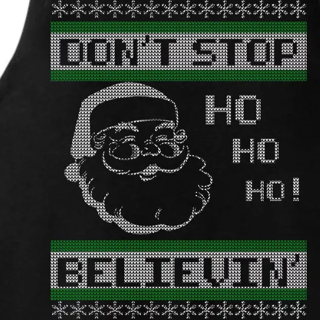 Don't Stop Believin Santa Ho Ugly Christmas Ladies Tri-Blend Wicking Tank