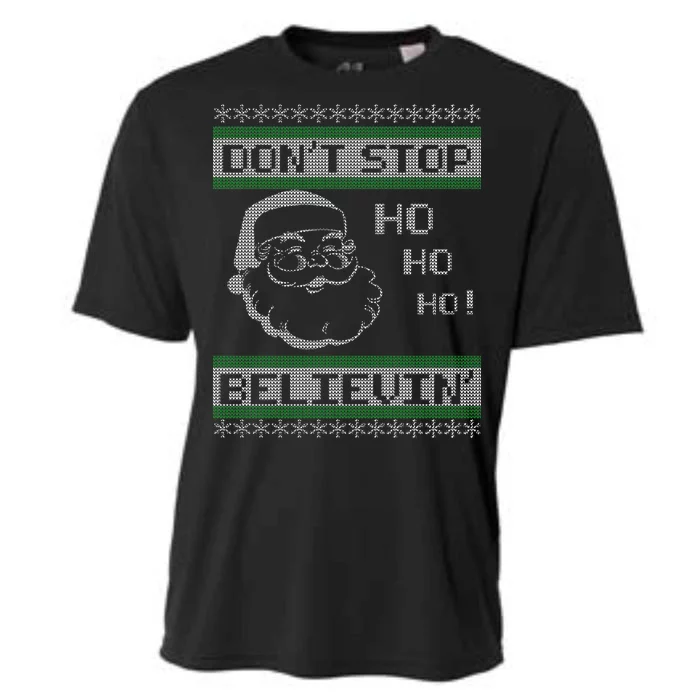 Don't Stop Believin Santa Ho Ugly Christmas Cooling Performance Crew T-Shirt