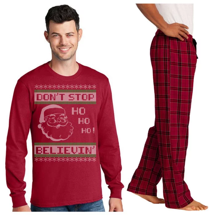 Don't Stop Believin Santa Ho Ugly Christmas Long Sleeve Pajama Set