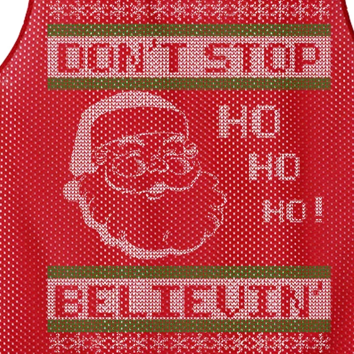 Don't Stop Believin Santa Ho Ugly Christmas Mesh Reversible Basketball Jersey Tank