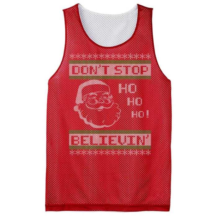 Don't Stop Believin Santa Ho Ugly Christmas Mesh Reversible Basketball Jersey Tank