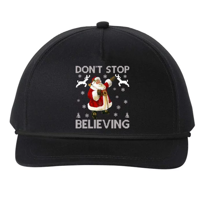 Don't Stop Believing Christmas Ugly Sweater Design Snapback Five-Panel Rope Hat