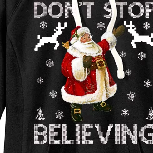 Don't Stop Believing Christmas Ugly Sweater Design Women's Fleece Hoodie