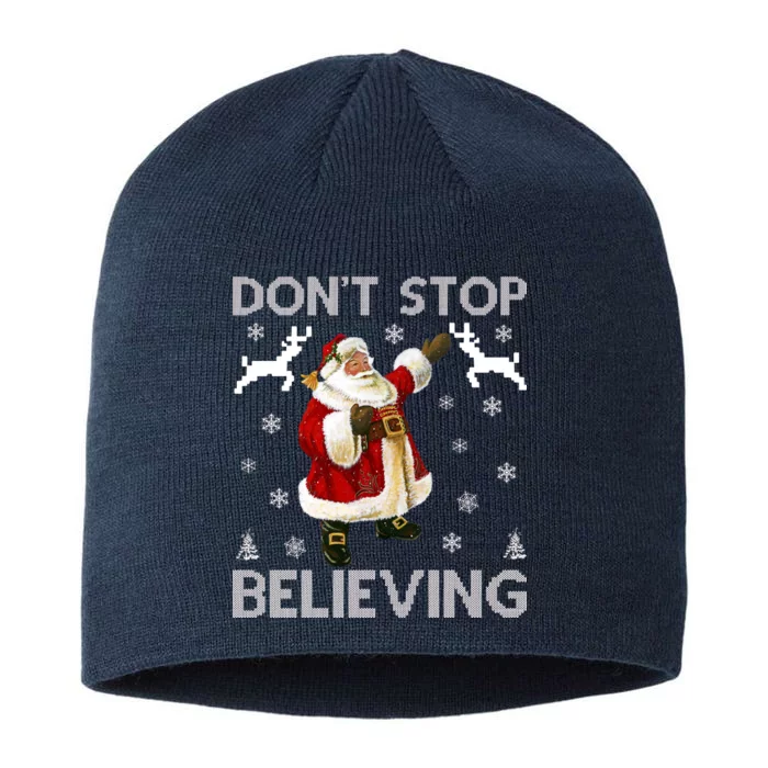 Don't Stop Believing Christmas Ugly Sweater Design 8 1/2in Sustainable Knit Beanie