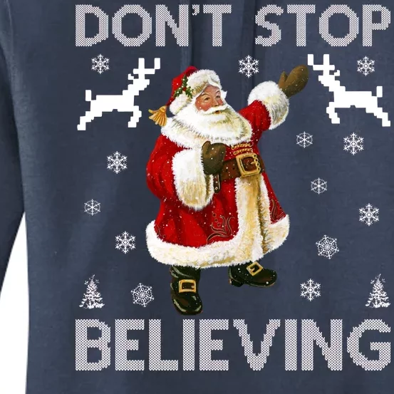 Don't Stop Believing Christmas Ugly Sweater Design Women's Pullover Hoodie