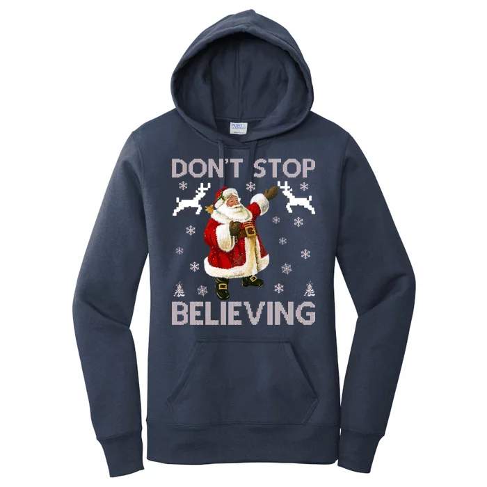 Don't Stop Believing Christmas Ugly Sweater Design Women's Pullover Hoodie