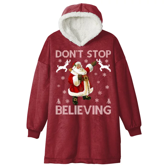 Don't Stop Believing Christmas Ugly Sweater Design Hooded Wearable Blanket