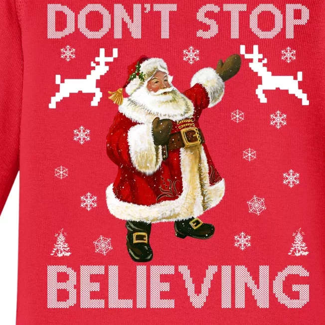 Don't Stop Believing Christmas Ugly Sweater Design Baby Long Sleeve Bodysuit