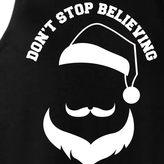 Don't Stop Believing Santa Face Ladies Tri-Blend Wicking Tank