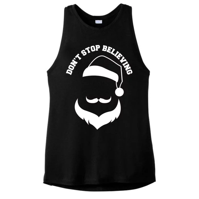 Don't Stop Believing Santa Face Ladies Tri-Blend Wicking Tank