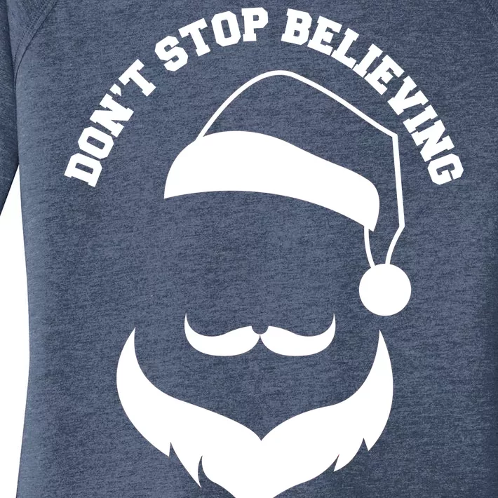 Don't Stop Believing Santa Face Women's Perfect Tri Tunic Long Sleeve Shirt