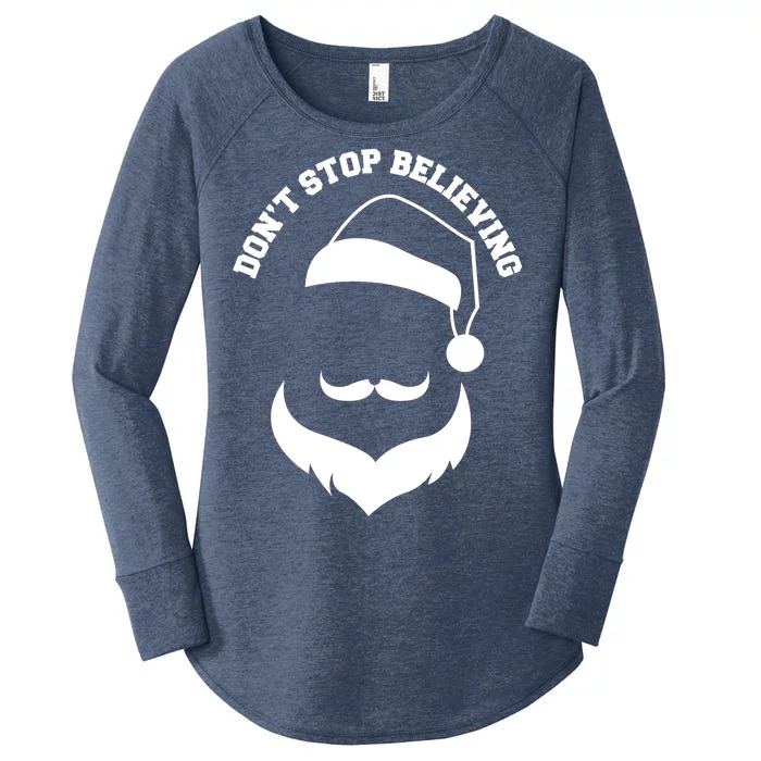 Don't Stop Believing Santa Face Women's Perfect Tri Tunic Long Sleeve Shirt