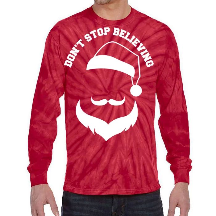 Don't Stop Believing Santa Face Tie-Dye Long Sleeve Shirt