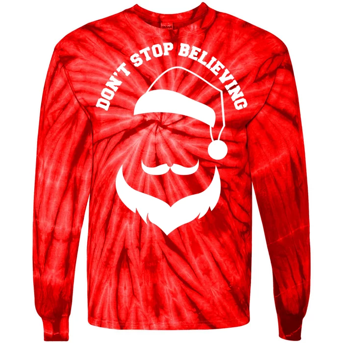 Don't Stop Believing Santa Face Tie-Dye Long Sleeve Shirt