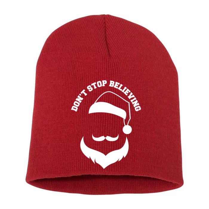 Don't Stop Believing Santa Face Short Acrylic Beanie