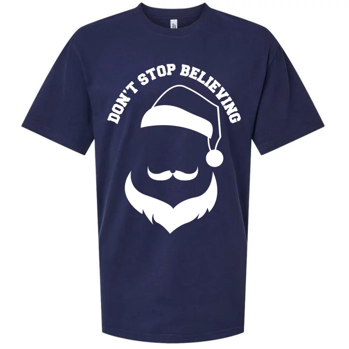 Don't Stop Believing Santa Face Sueded Cloud Jersey T-Shirt