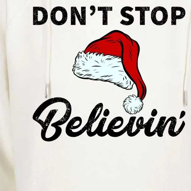 Don't Stop Believing Santa Hat Womens Funnel Neck Pullover Hood