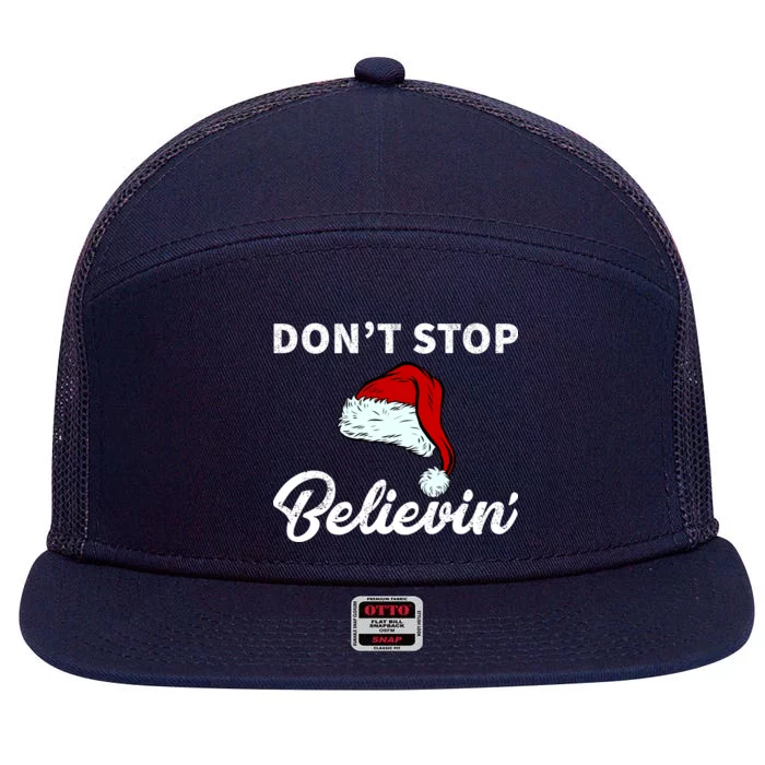 Don't Stop Believing Santa Hat 7 Panel Mesh Trucker Snapback Hat