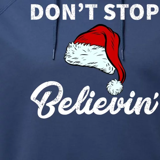 Don't Stop Believing Santa Hat Performance Fleece Hoodie