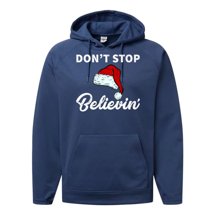 Don't Stop Believing Santa Hat Performance Fleece Hoodie