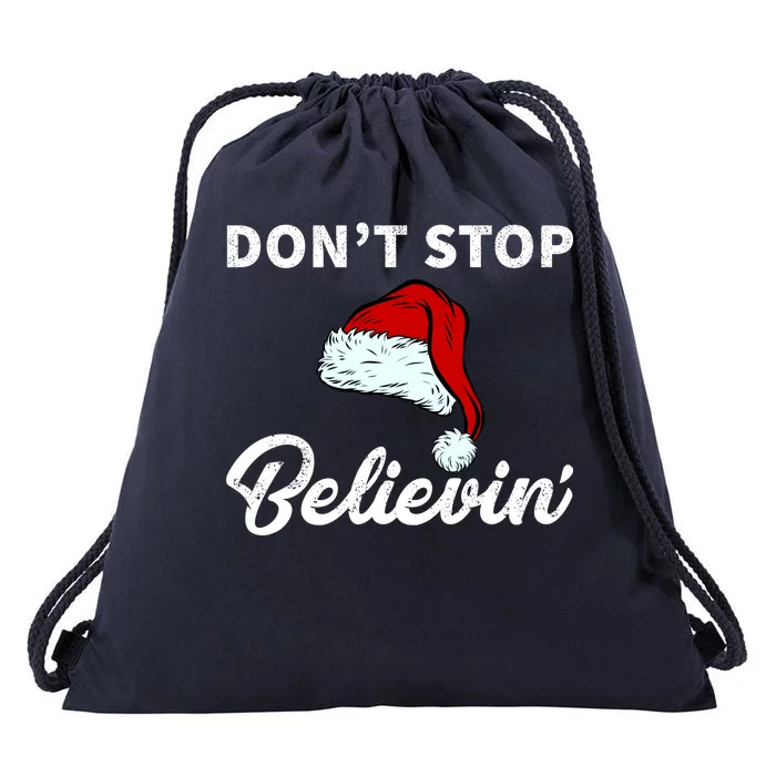 Don't Stop Believing Santa Hat Drawstring Bag