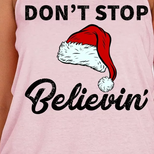 Don't Stop Believing Santa Hat Women's Knotted Racerback Tank