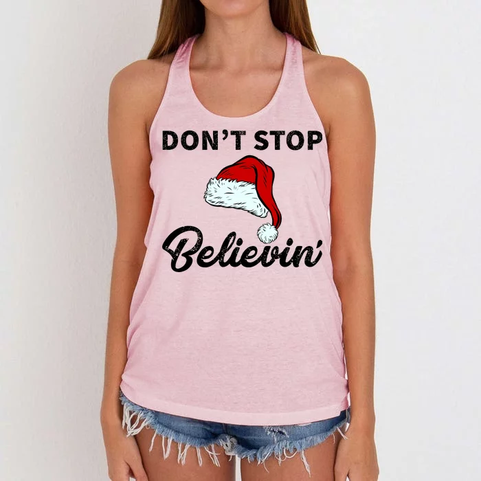 Don't Stop Believing Santa Hat Women's Knotted Racerback Tank