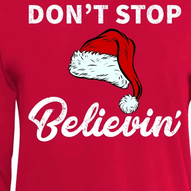 Don't Stop Believing Santa Hat Womens Cotton Relaxed Long Sleeve T-Shirt