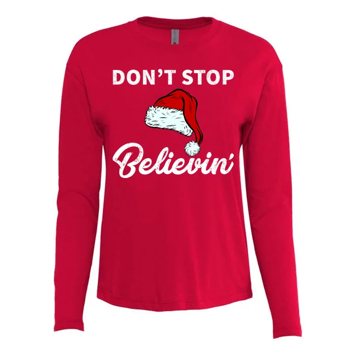 Don't Stop Believing Santa Hat Womens Cotton Relaxed Long Sleeve T-Shirt