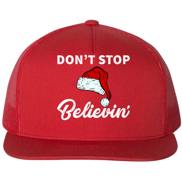 Don't Stop Believing Santa Hat Flat Bill Trucker Hat