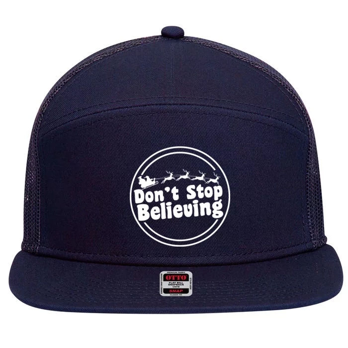 Don't Stop Believing Santa Sleigh Christmas 7 Panel Mesh Trucker Snapback Hat