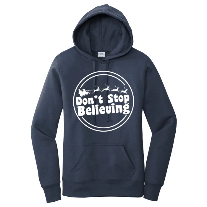 Don't Stop Believing Santa Sleigh Christmas Women's Pullover Hoodie