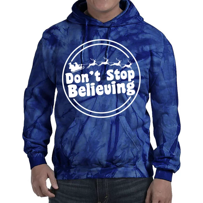 Don't Stop Believing Santa Sleigh Christmas Tie Dye Hoodie