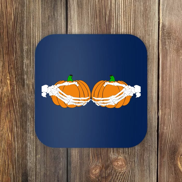 Don't Touch My Pumpkins Skeleton Hands Coaster