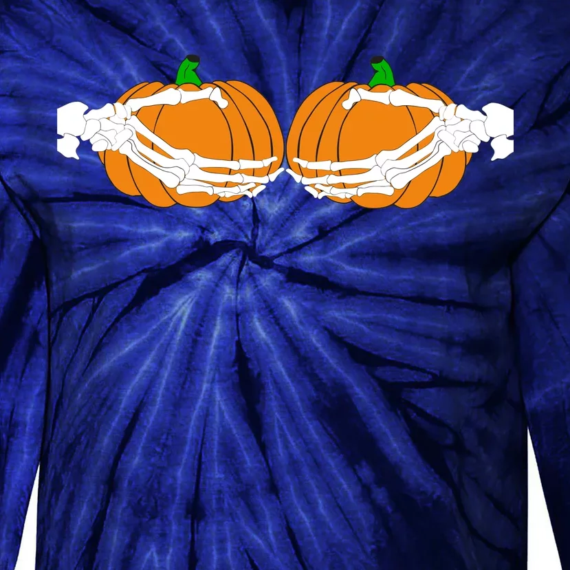 Don't Touch My Pumpkins Skeleton Hands Tie-Dye Long Sleeve Shirt