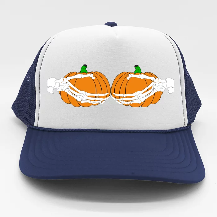 Don't Touch My Pumpkins Skeleton Hands Trucker Hat