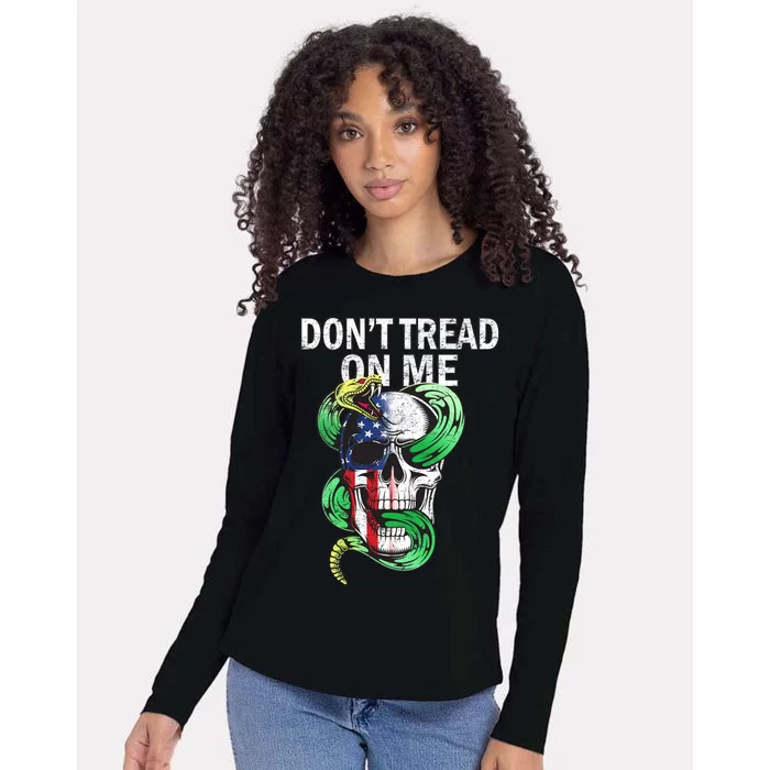 Don't Tread On Me American Snake Skull Womens Cotton Relaxed Long Sleeve T-Shirt