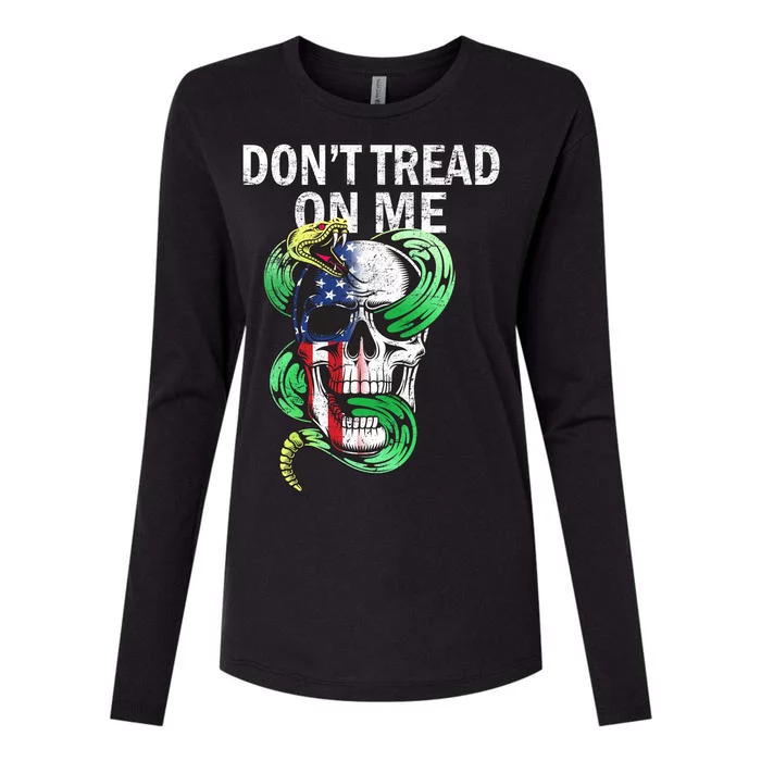 Don't Tread On Me American Snake Skull Womens Cotton Relaxed Long Sleeve T-Shirt