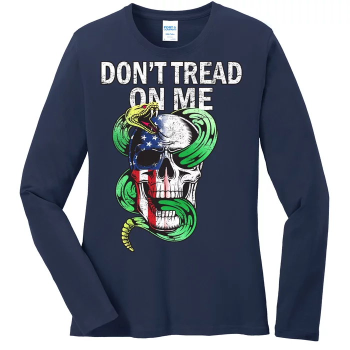 Don't Tread On Me American Snake Skull Ladies Long Sleeve Shirt