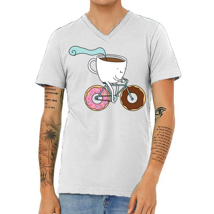 Donuts Coffee Bicycle V-Neck T-Shirt