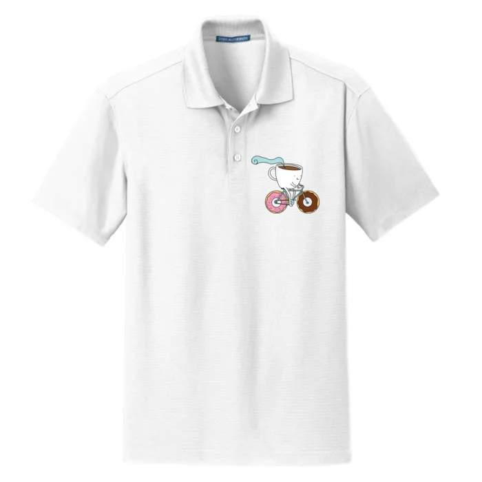 Donuts Coffee Bicycle Dry Zone Grid Performance Polo