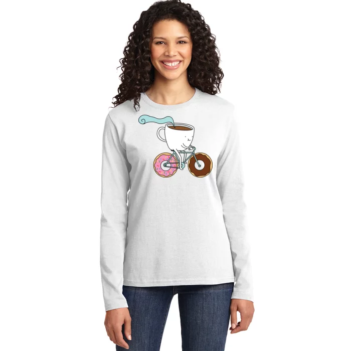 Donuts Coffee Bicycle Ladies Long Sleeve Shirt